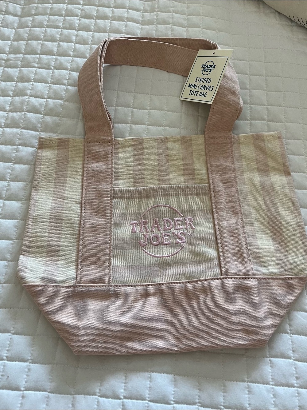 Trader Joe’s Pink Stripe Canvas Tote Bag NWT